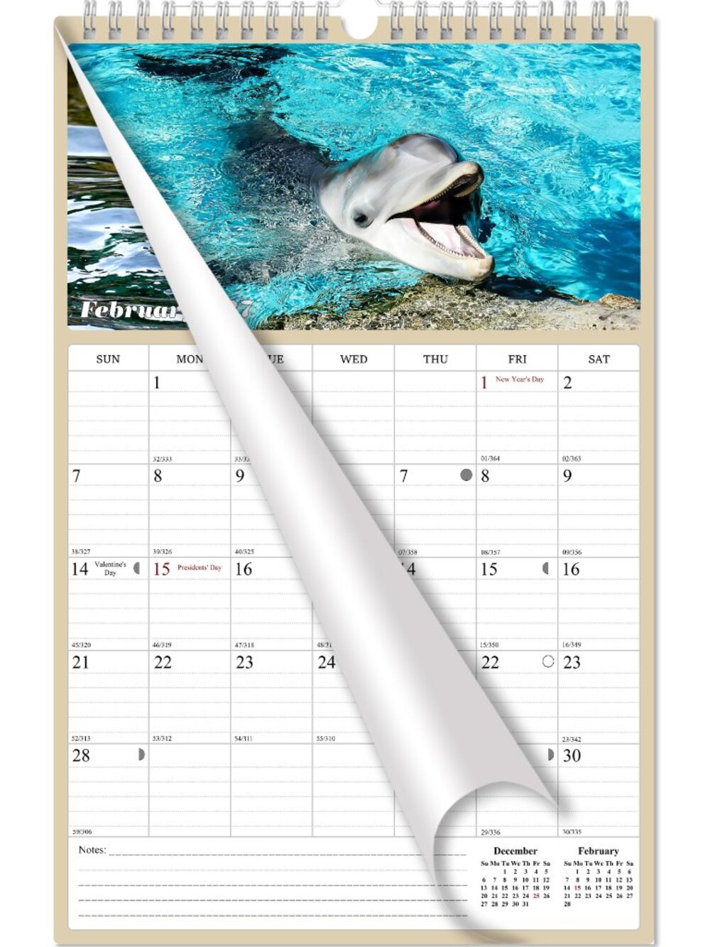 2027 Wall Calendar Spiral-bound Twin (Dolphins) 11" x 17"